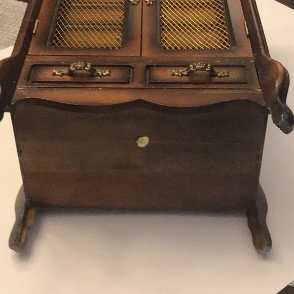 large Vintage Wooden Musical Jewelry Box, velvet lined drawers, made in Japan